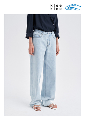 klee klee秋冬女装环保棉无弹百搭休闲瘦浅色直筒牛仔裤K0253PA18