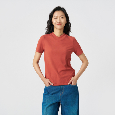 kleeklee环保棉罗纹浅高领T恤