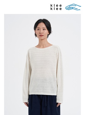 klee klee2026早春新款女装羊毛混纺亚麻扳花针织套头衫K0261KT01