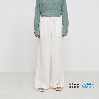 kleeklee起皱苎麻棉直筒裤