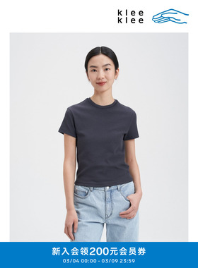 klee klee2026早春新款女装内搭环保棉小圆领短袖T恤K0261TS03