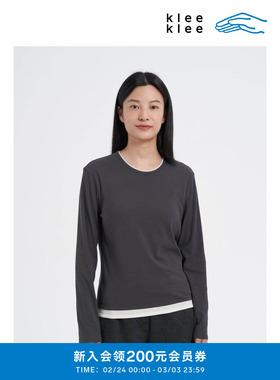 klee klee2026早春新款女装环保棉假两件内搭圆领T恤K0261TS01