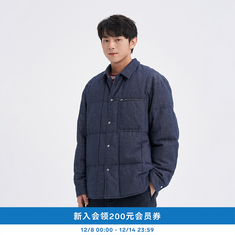 男装大麻棉薄牛仔羽绒衬衫夹克