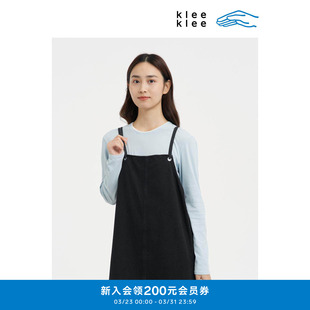 环保棉薄黑牛仔背带裙连衣裙K0261DR06 女装 klee klee2026早春新款