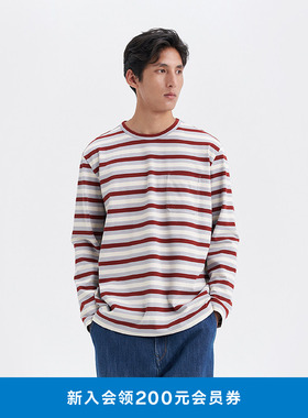 klee klee秋冬男装环保棉撞色条纹休闲宽松长袖T恤K1253TS04