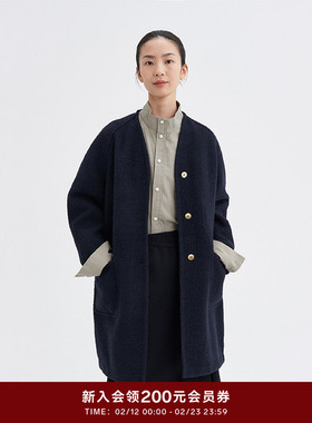 klee klee秋冬女装通勤粗花呢廓型宽松中长大衣外套K0253CO04