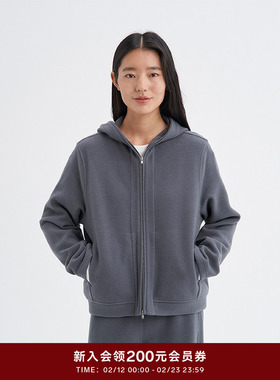 klee klee秋冬女装环保棉羊毛绒感连帽拉链开衫外套K0253JA04