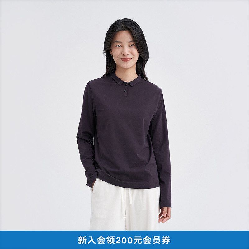 环保棉弹力柔感小翻领长袖T恤