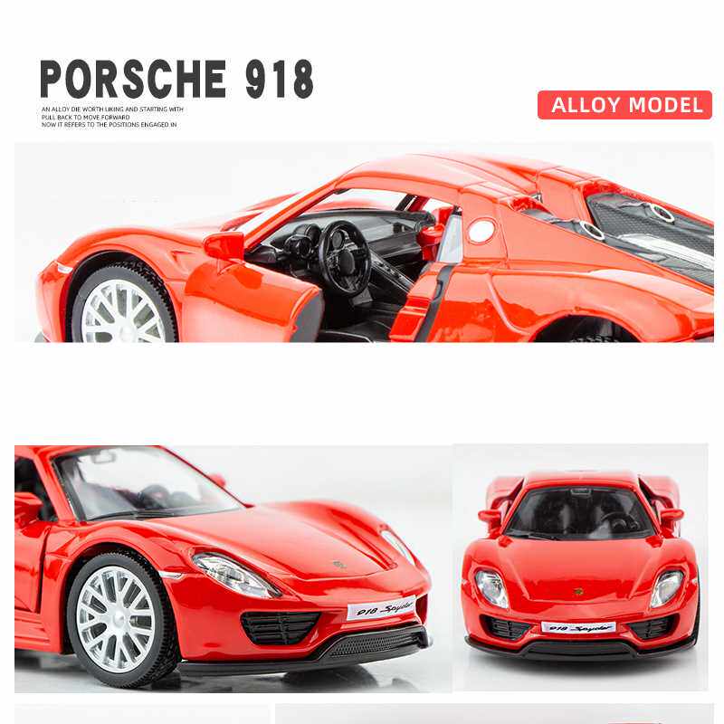 1|36 PORSCHE 918 METAL VEHCLE DECAST PULL BACK CARS MODEL