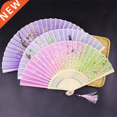 New Handmade Fding Fan Corful Printting Hand Held Silk