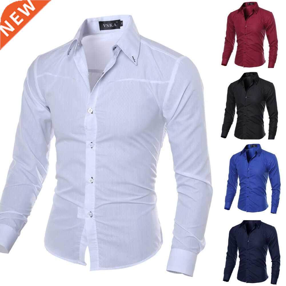 mens luxury casual formal shirt long sleeve slim fit busine