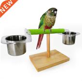 Table Stands Cups Parrot Bird with Play Perch Feeder Wood