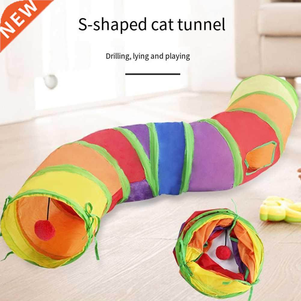 puppies pet cat collapsible s shaped tunnel with ball rainbo