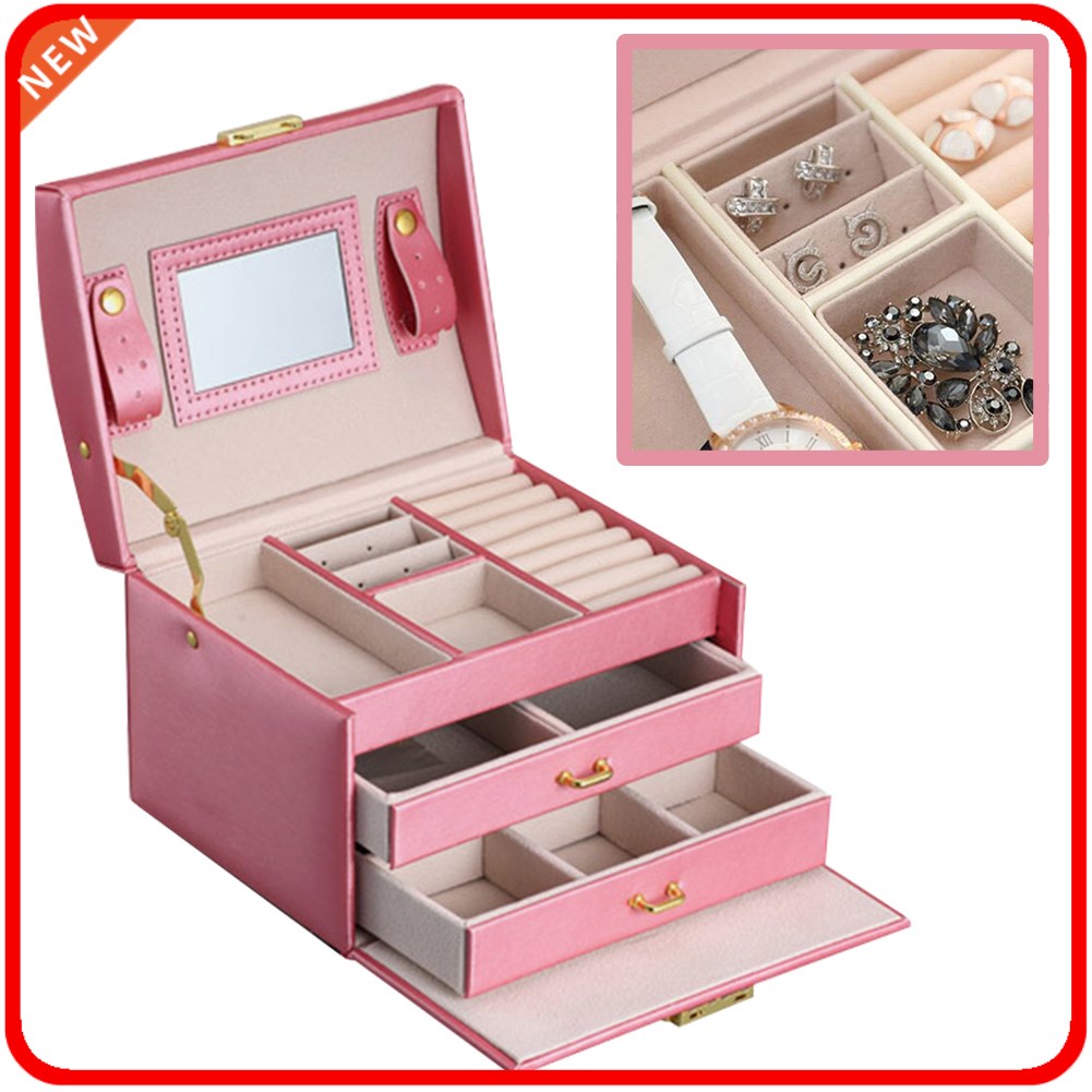 hot sale large jewelry box organizer pu leather drawer jewel