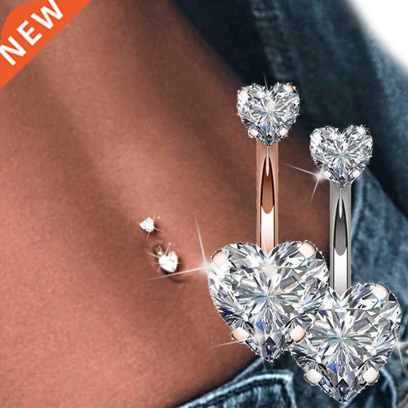 1pc steel belly button rings crystal piercing navel heart st