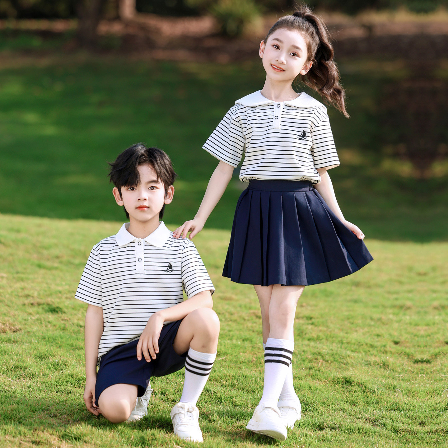 小学生班服校服儿童夏装短袖毕业运动服套装海军风幼儿园夏季园服
