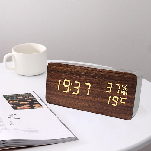 时尚LED创意闹钟 夜光静音电子表学生床头钟卧室座钟台钟温湿度计