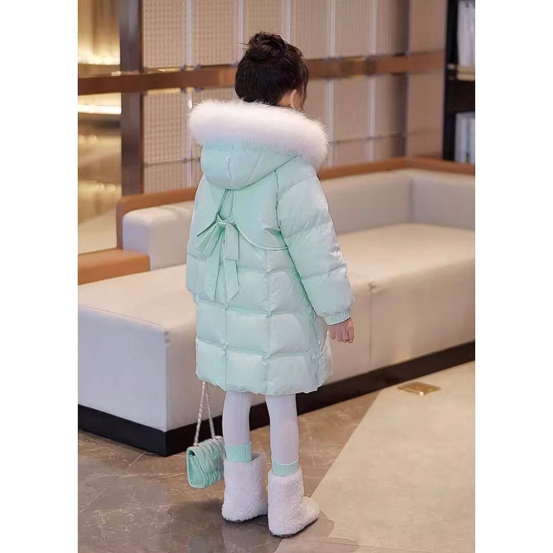 2025秋冬季新款童装女童中长款大毛领棉服加厚保暖羽绒棉衣外套