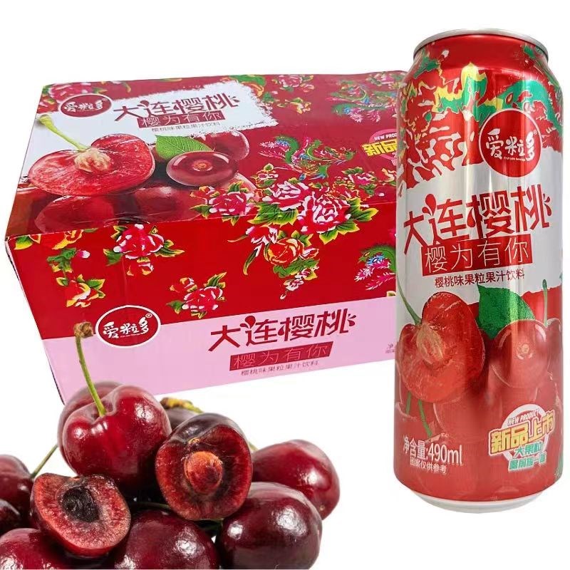 新品新货爱粒多东北大冻梨大连樱桃490ml/罐整箱果W汁果味饮料特