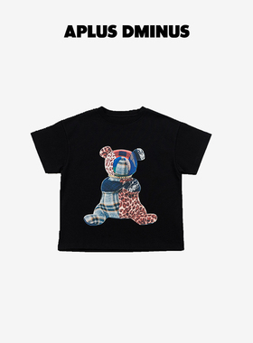 APLUS DMINUS童装夏季小熊印花中性T恤女童男大童纯棉短袖中大童