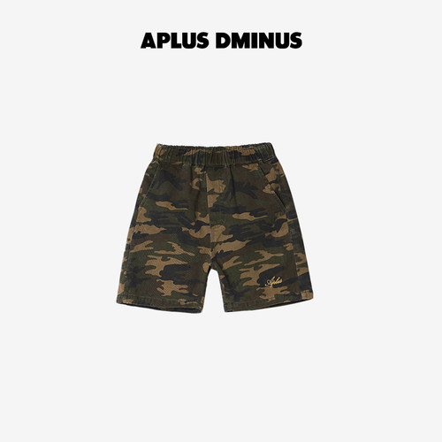 APLUS DMINUS 原创潮牌童装儿童简约水洗迷彩短裤松紧腰中大童