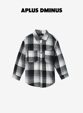 APLUS DMINUS 潮牌时尚衬衫VINTAGE做旧刺绣黑白格纹中大儿童衬衣