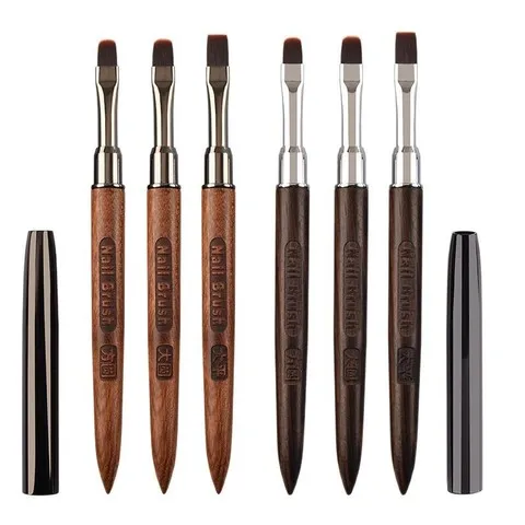 穿戴甲美甲师圆大方美甲笔刷方圆美甲店大平头光疗笔檀木