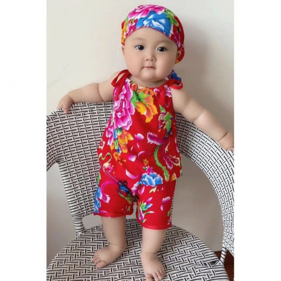 夏季儿童无袖套装男女童纯棉绸背心短裤两件套宝宝东北大碎花套装