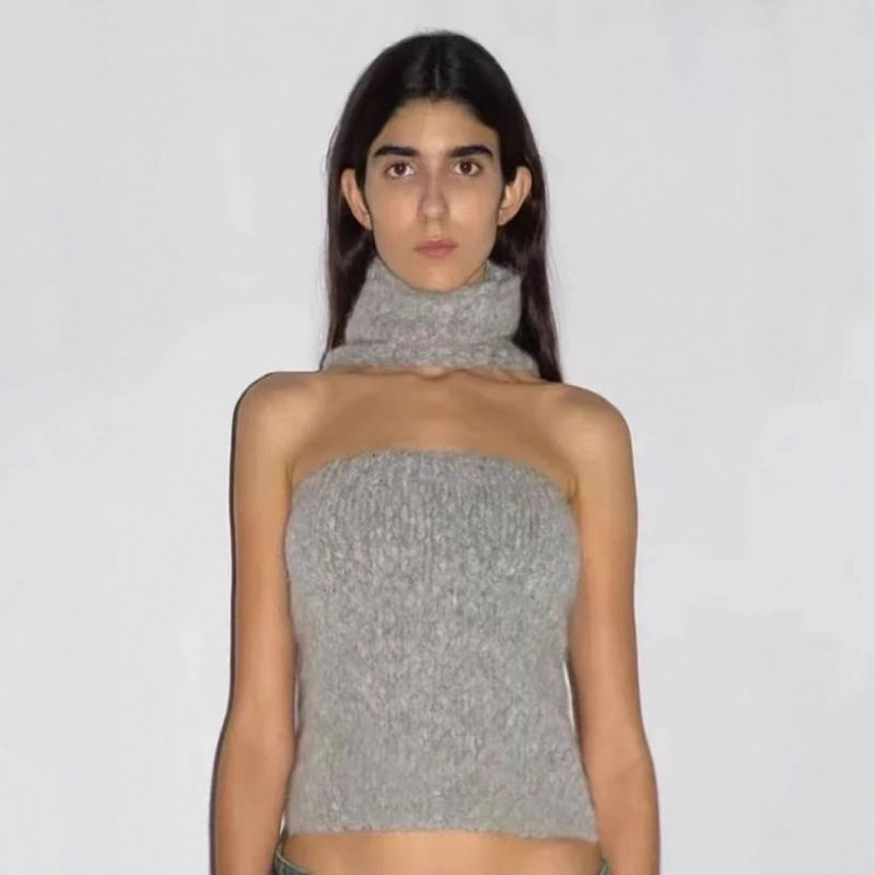 paloma wool虞书欣同款羊驼毛混纺可前后穿挂颈抹胸背心女春夏