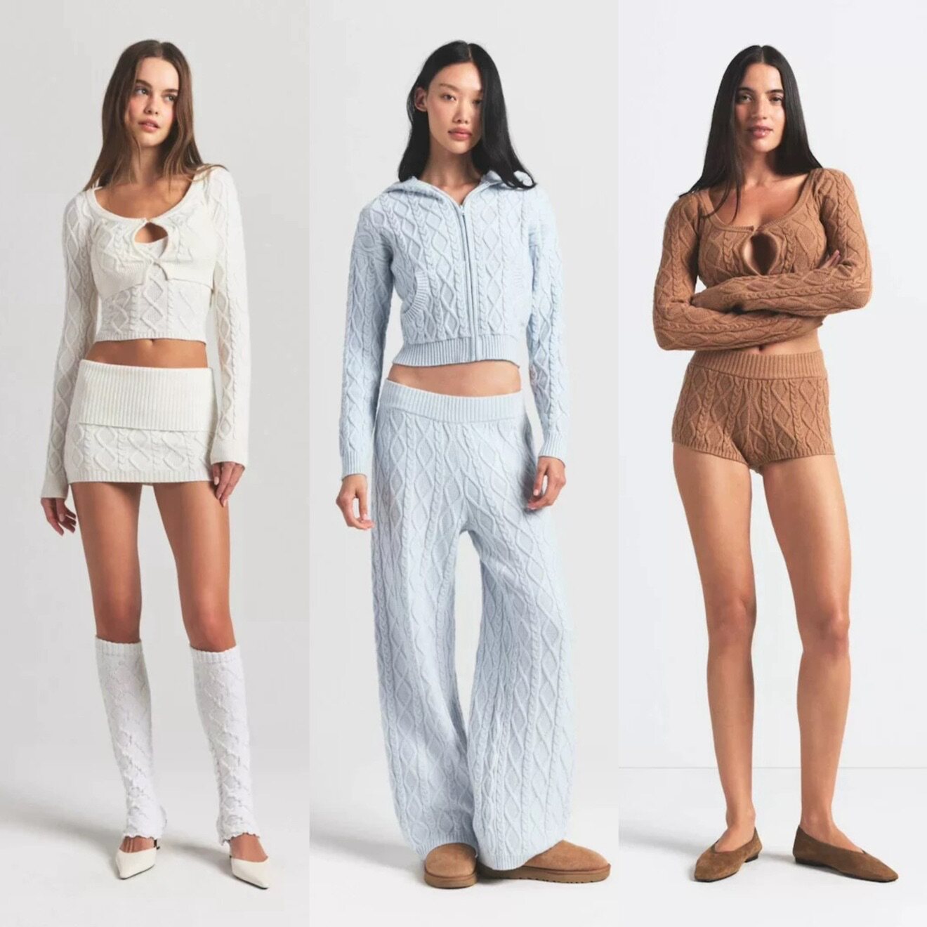 SKIMS秋冬新款毛衣三件套复古麻花针织软糯舒适慵懒风连帽衫套装