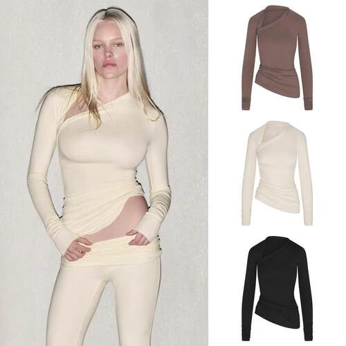 卡戴珊skims CLOUD ASYMMETRIC LONG SLEEVE TOP不对称长袖套装