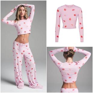 情人节限定SKIMS SLEEP唇印家居服睡衣套装长袖长裤吊带短裤套装