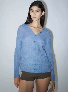 paloma wool25新款柔软羊毛混纺针织开衫系扣正反两穿毛衣女夏