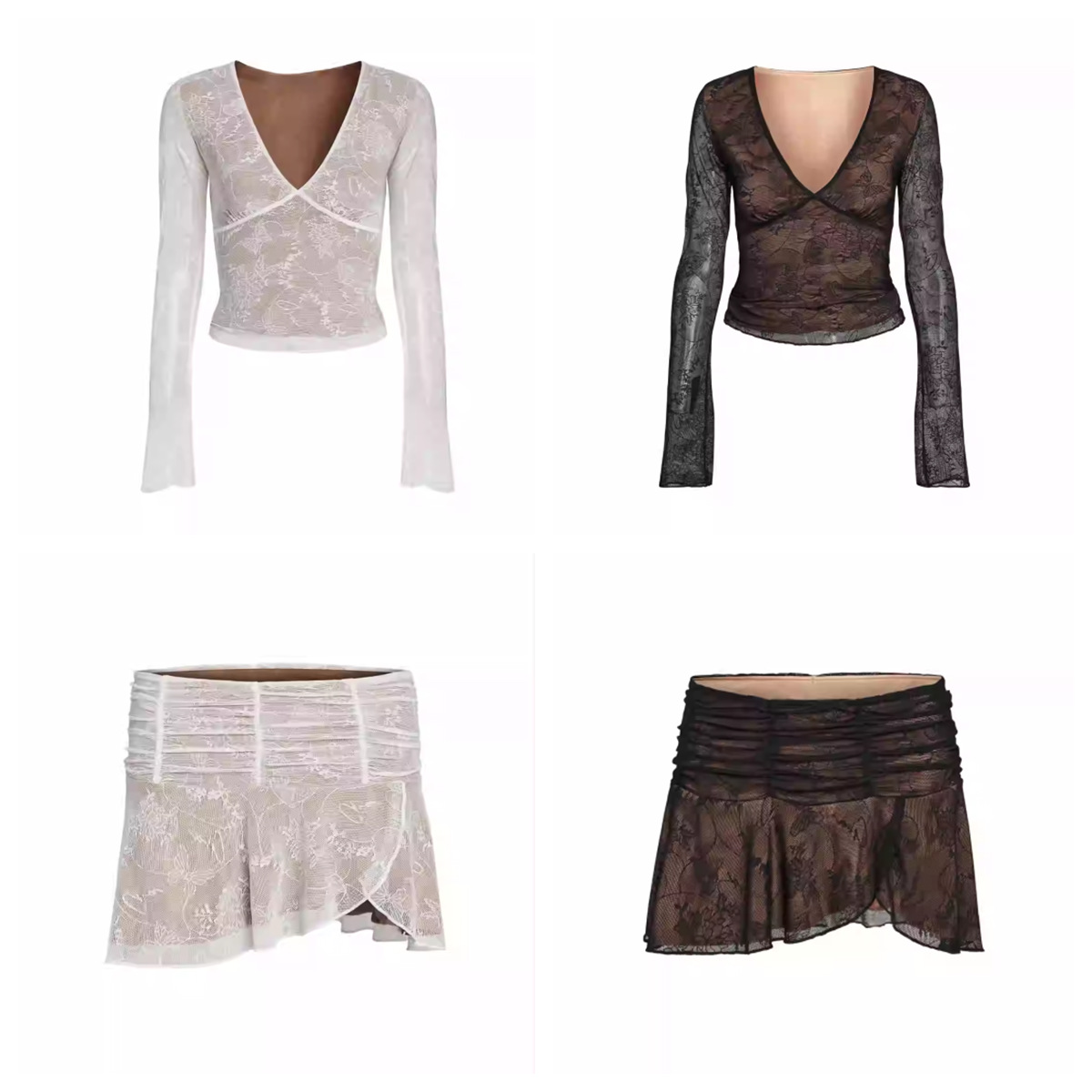 辣妹纯欲蕾性感V领长袖透视