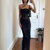 I.AM.GIA三式 针织透孔不对称钩织镂空度假风抹胸连衣裙露肩针织裙