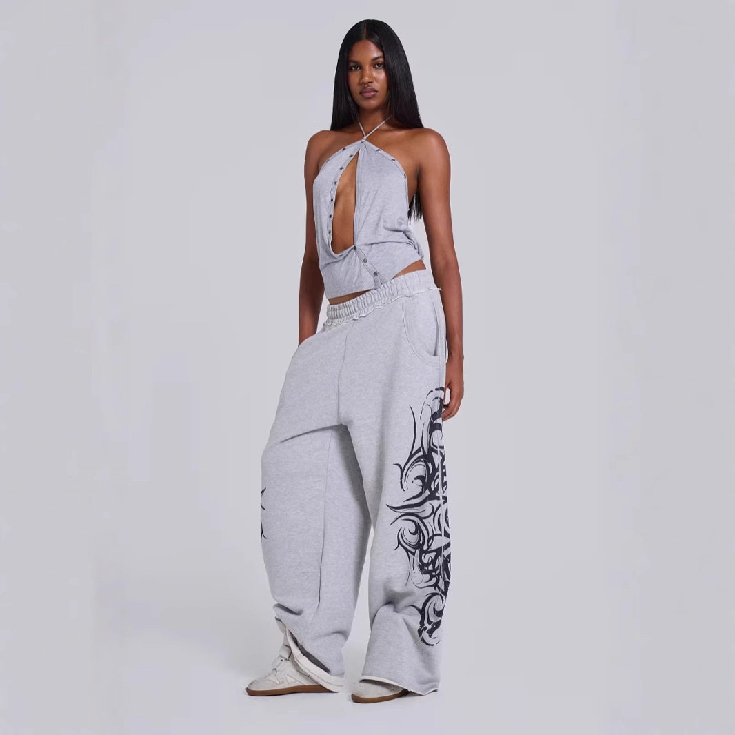 jaded london欧美跨境复古美式街头潮流印花宽松阔腿长裤卫裤情侣