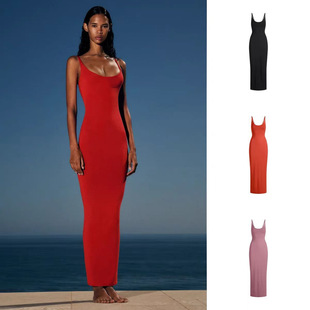 现货SKIMS圆领吊带连衣裙长裙SMOOTH LAYERS SCOOP NECK LONG