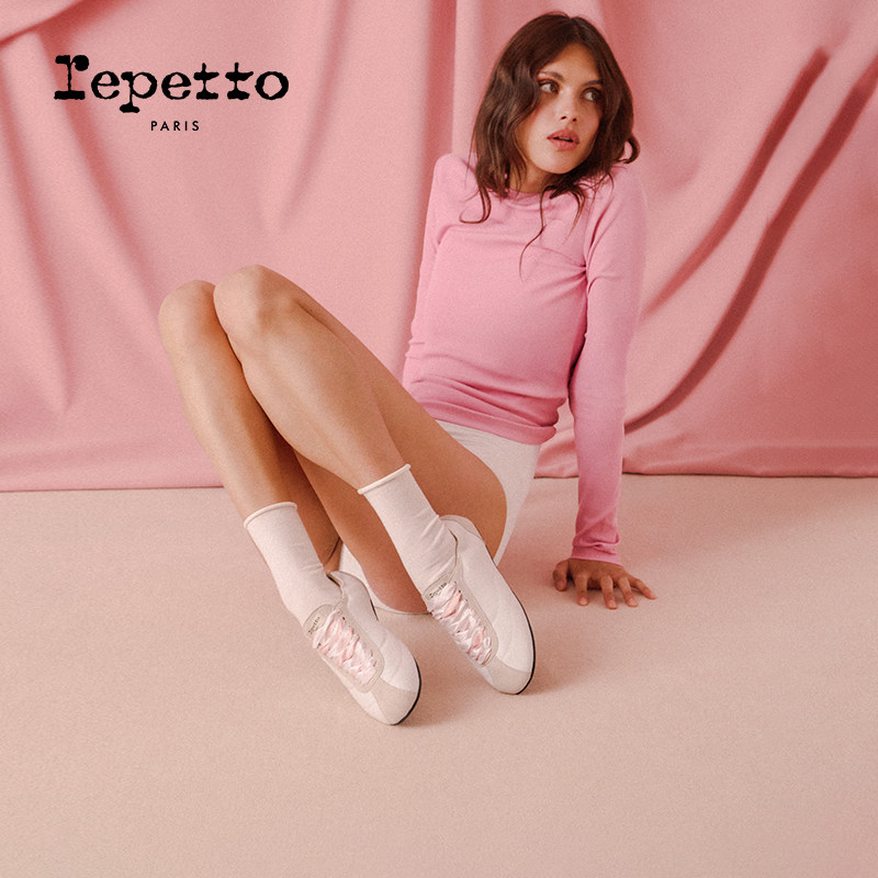REPETTO丽派朵 Tennis Silk粉色黑色羊皮革芭蕾风薄底德训运动鞋,女鞋,德训鞋,淘宝优惠券,粉丝福利购,淘宝优惠卷