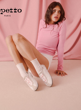 REPETTO丽派朵 Tennis Silk粉色黑色羊皮革芭蕾风薄底德训运动鞋