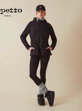 REPETTO丽派朵 女士黑色休闲百搭收腰连帽棉服外套 2025秋冬新品