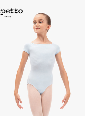 REPETTO丽派朵 女童浅马卡龙蓝色针织方领弹力舒适短袖连体舞蹈服