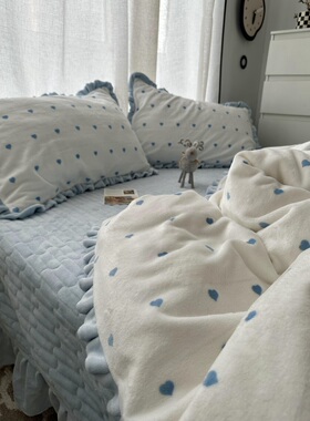 冬季加厚床盖款牛奶绒四件套床单简约少女心珊瑚绒被套学生三件套