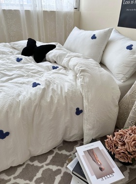 奶油白色软糯水洗棉卡通米奇毛巾绣床上四件套床单学生宿舍三件套