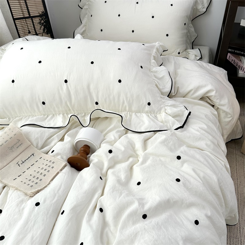 ins韩系刺绣水洗棉四件套床笠款