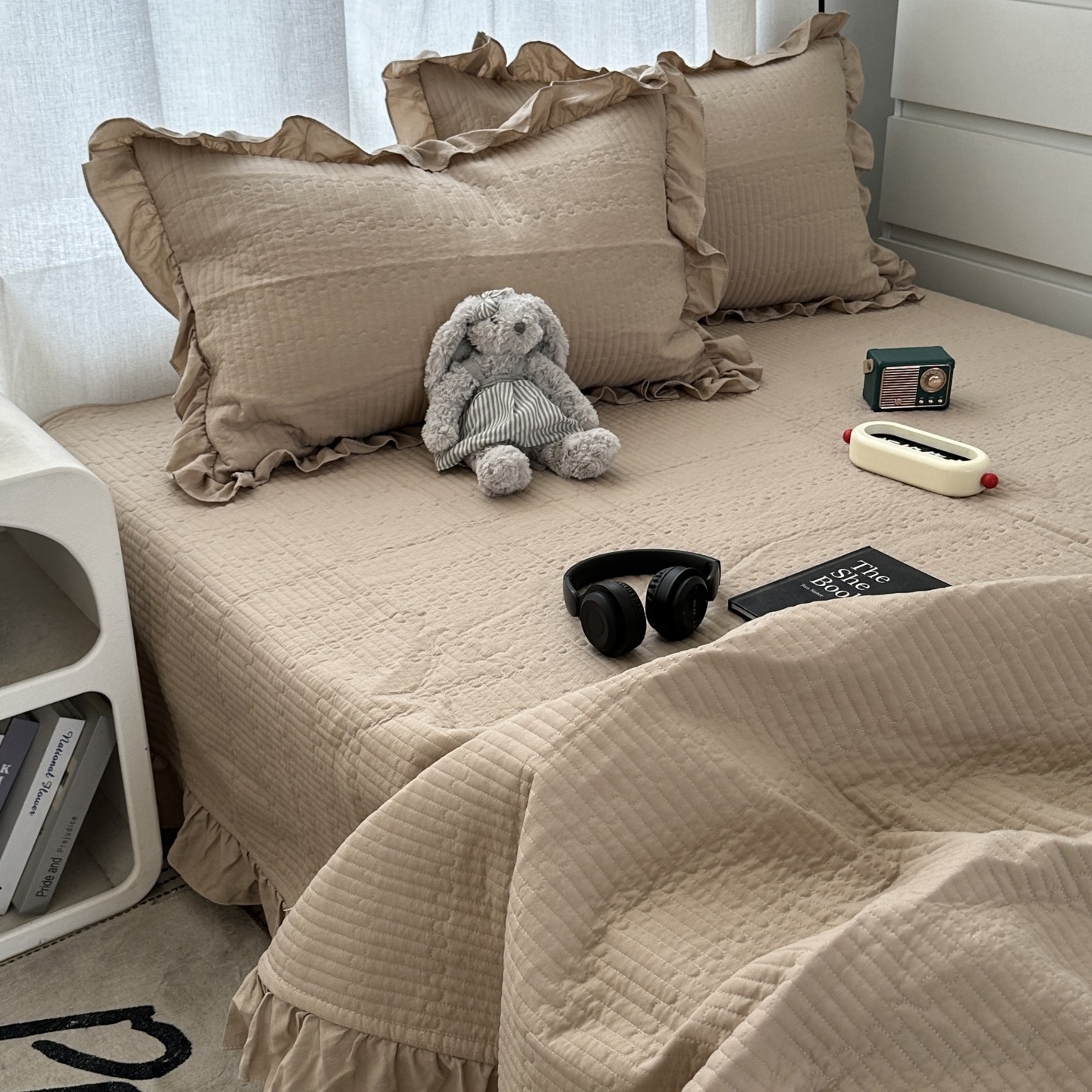 简约纯色ins中古少女水洗棉床盖