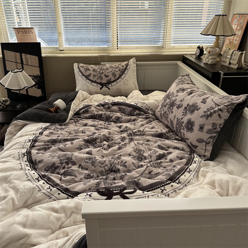 法式花园牛奶绒冬季四件套床单款