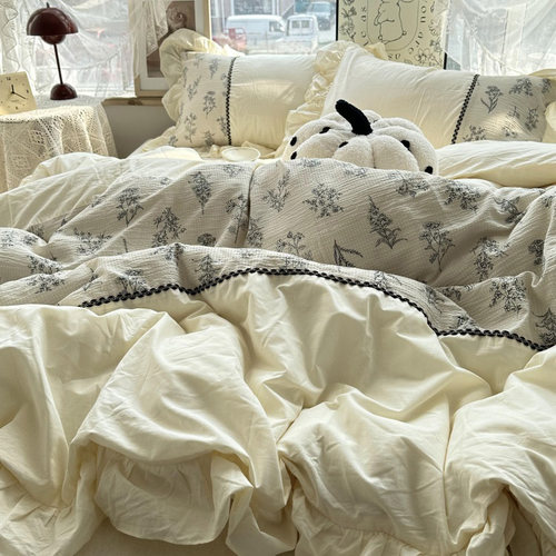 法式复古慵懒少女花边四件套床笠