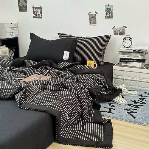無绵丨日式黑色条纹夏凉被四件套