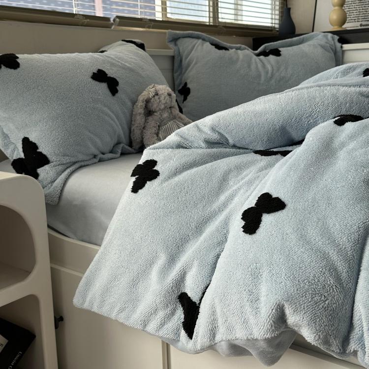 冬季加厚牛奶绒提花立体蝴蝶床上四件套保暖珊瑚绒床单学生三件套