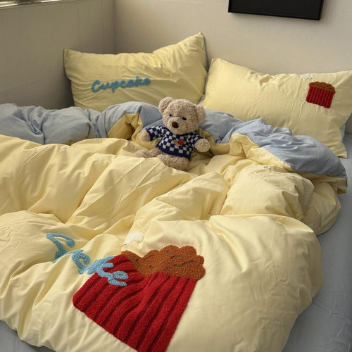 ins少女毛巾绣水洗棉四件套床笠